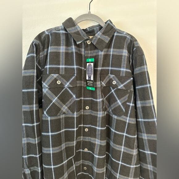 NWT Men’s Grizzly Mountain Flannel Jacket Blue Plaid Sherpa Lined Snap Down XL - Picture 4 of 7